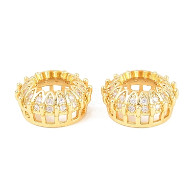 Crown Brass Clear Cubic Zirconia European Beads KK-B186-10G-1
