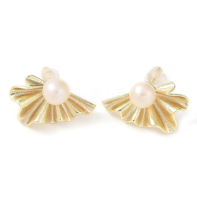 Leaf Natural Pearl Earrings EJEW-L286-01G-1