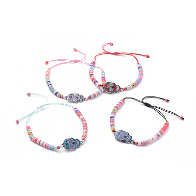 Adjustable Nylon Thread Braided Bead Bracelets BJEW-JB05192-M-1