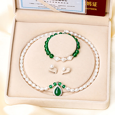 Natural Freshwater Pearl Chrysoprase Beaded Necklace & Bracelets & Earrings Sets for Women WGE4EAE-48-1