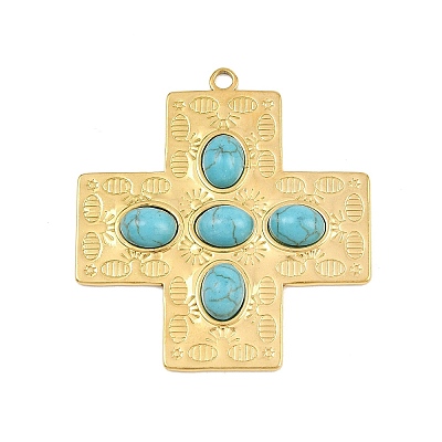 Bohemian Style 304 Stainless Steel with Synthetic Turquoise Pendants STAS-G381-02G-06-1