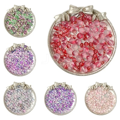 150Pcs 3 Styles Frosted Spray Painted Glass Beads Strands GLAA-YW0004-34A-1