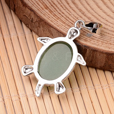 Tortoise Platinum Tone Brass Green Aventurine Pendants G-F265-01E-1