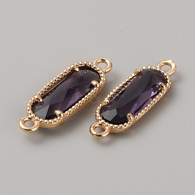 Golden Plated Brass Pave Glass Connector Charms FIND-WH0110-728G-08-1