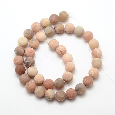 Natural Sunstone Frosted Round Bead Strands G-O039-07-10mm-1