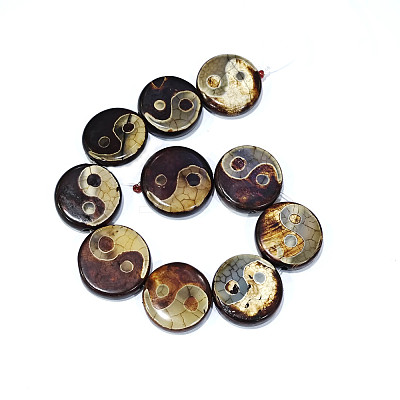 Tibetan Style Yin Yang Pattern dZi Beads Strands TDZI-K003-06A-1