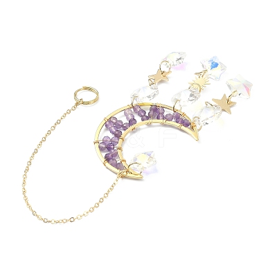 Natural Amethyst Moon Pendant Decorations HJEW-JM01166-1