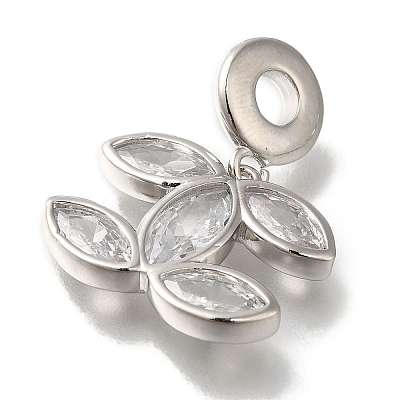 Leaf Rack Plating Brass Micro Pave Clear Cubic Zirconia Pendant KK-H485-08P-1