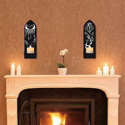 Boho Style Wall Mounted Wood Candle Holder Stand AJEW-WH0378-001-1