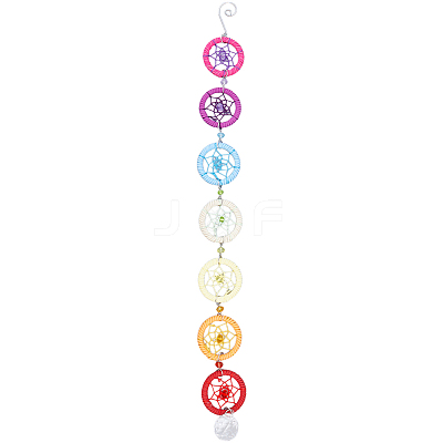 Handmade Rainbow Faux Suede & PP Plastic Woven Web/Net Pendant Decorations HJEW-WH20019-16P-1