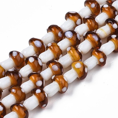 Mushroom Handmade Lampwork Beads Strands X-LAMP-R116-24-1
