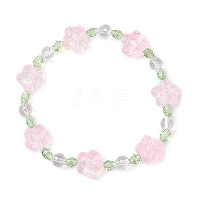 3Pcs 3 Colors Plum Blossom Flower Glass Beads Stretch Bracelets for Women BJEW-JB12138-1