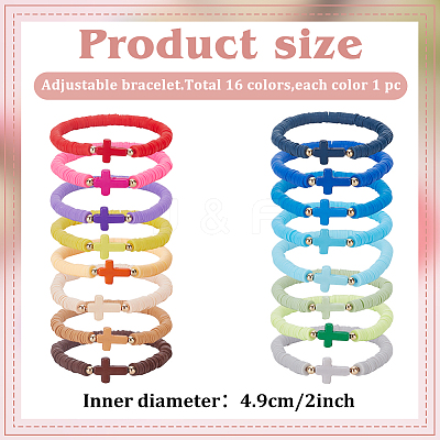 16Pcs 16 Style Polymer Clay Heishi Surfer Stretch Bracelets Set BJEW-AN0001-65-1