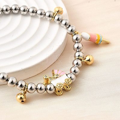 Brass Enamel Round Beads Charm Bracelets for Women BJEW-D317-11A-PG-1