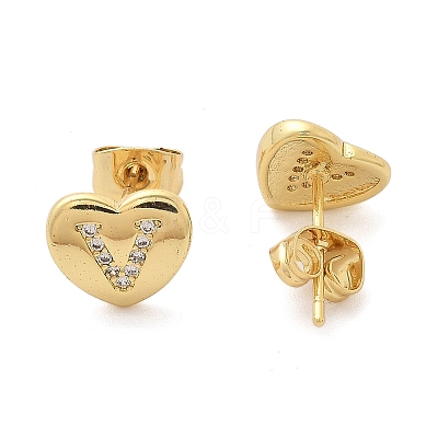 Rack Plating Brass Micro Pave Clear Cubic Zirconia Stud Earrings EJEW-K299-01G-V-1