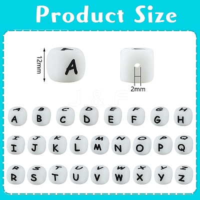 20Pcs Luminous Cube Letter Silicone Beads 12x12x12mm Square Dice Alphabet Beads with 2mm Hole Spacer Loose Letter Beads for Bracelet Necklace Jewelry Making JX437S-1