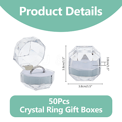 50Pcs Octagonal Transparent Plastic Ring Boxes OBOX-DC0001-02A-1