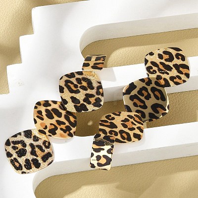 Leopard Print Alloy Dangle Stud Earrings EJEW-K304-01B-G-1