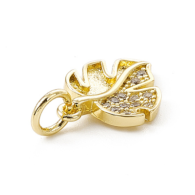 Brass Micro Pave Clear Cubic Zirconia Leaf Charms ZIRC-F132-48G-1