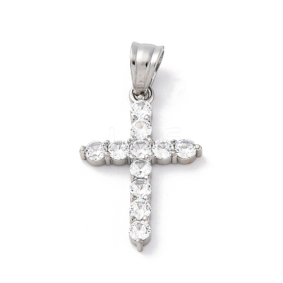 304 Stainless Steel Cubic Zirconia Pendants STAS-C102-01C-P-1