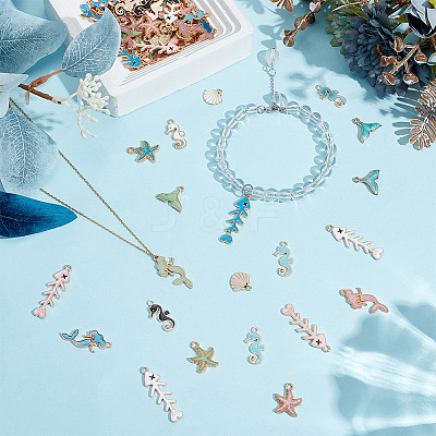 72Pcs 18 Styles Ocean Theme Alloy Enamel Charms ENAM-ME0001-18-1