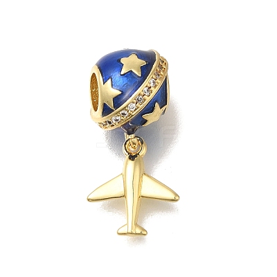 Brass Blue Enamel European Dangle Charms KK-M101-09G-1