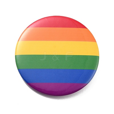 Flat Round Rainbow Strip Iron Brooch JEWB-P009-A01-1