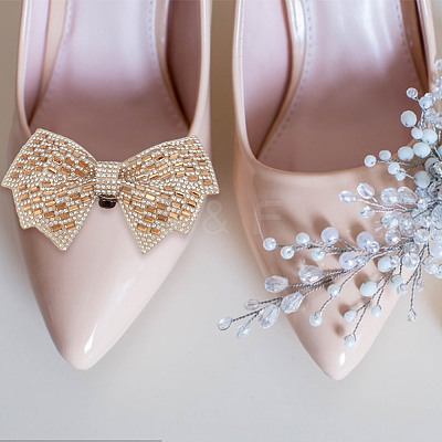 4Pcs 2 Colors Rhinestone Bowknot Shoe Decoration AJEW-HY0001-78-1