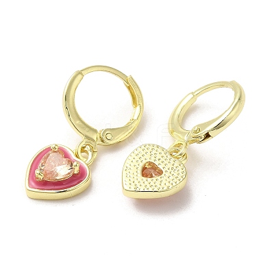 Heart Golden Brass Dangle Leverback Earrings EJEW-L268-025G-01-1