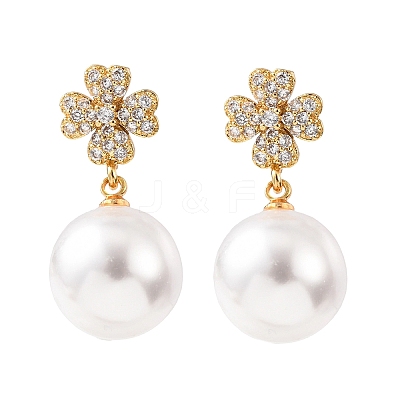Brass Micro Pave Clear Cubic Zirconia Dangle Stud Earrings EJEW-Z164-31G-1
