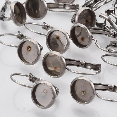 Tarnish Resistant Flat Round Tray Smooth Surface 304 Stainless Steel Leverback Earring Findings STAS-R065-64-1