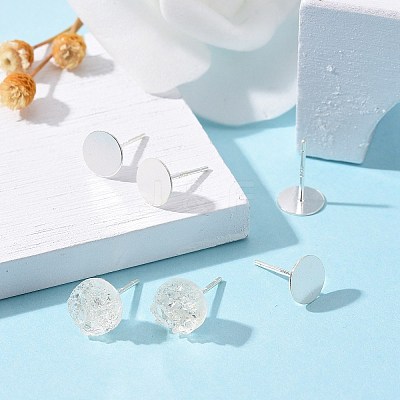 925 Sterling Silver Flat Pad  Stud Earring Findings STER-K167-045F-S-1