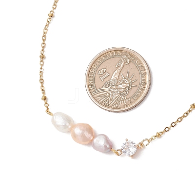 Natural Cultured Freshwater Pearl Potato & Glass Beaded Pendant 304 Stainless Steel Satellite Chain Necklaces for Women NJEW-JN05937-02-1
