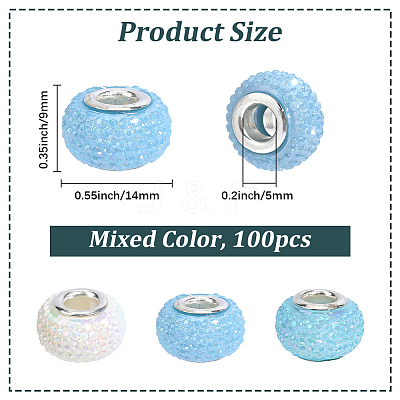 100cs Large Hole Resin European Beads RESI-PA0001-22A-1