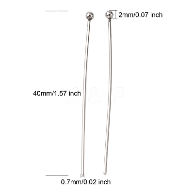 Tarnish Resistant 304 Stainless Steel Ball Head Pins STAS-K146-045-40x0.7mm-1