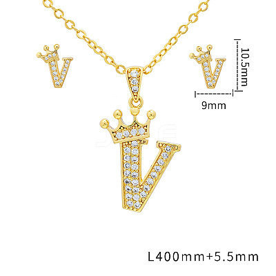 Brass Micro Pave Clear Cubic Zirconia Pendant Necklaces & Stud Earrings Sets FS-WG8C370-22-1