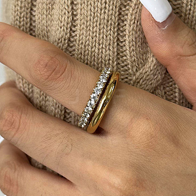 Stainless Steel Micro Pave Clear Cubic Zirconia Stacking Finger Rings FS-WGF4BA8-01-1