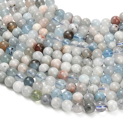Natural Aquamarine Beads Strands G-F591-29B-6mm-01-1