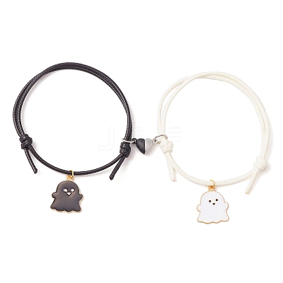 2Pcs 2 Color Alloy Enamel Ghost Charm Bracelets Set BJEW-TA00307-1