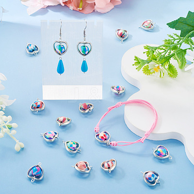 20Pcs Polymer Clay Heart & CCB Frame Links Connector Charms CLAY-TADJ0001-07-1