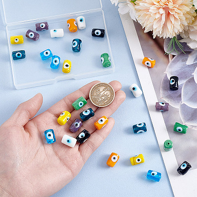 32Pcs 8 Colors Handmade Evil Eye Lampwork Beads LAMP-NB0002-13-1