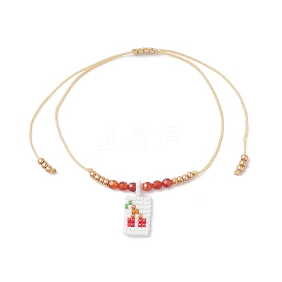 Adjustable Handmade MIYUKI Glass Seed Beads & Natural Agate Charm Bracelets BJEW-MZ00248-01-1