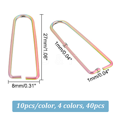 40Pcs 4 Colors Ion Plating(IP) 304 Stainless Steel Triangle Rings STAS-UN0046-70-1