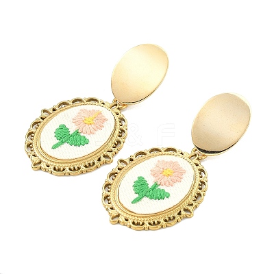 304 Stainless Steel & Cloth Embroidery Stud Dangle Earrings EJEW-JE07298-02-1