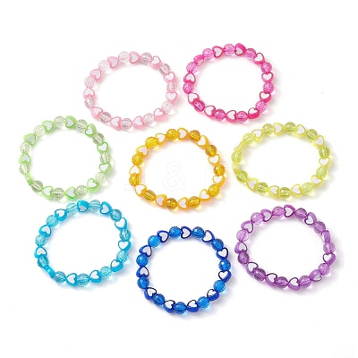 8Pcs 8mm Faceted Round & Heart Acrylic Beaded Stretch Bracelet Sets BJEW-JB10240-02-1