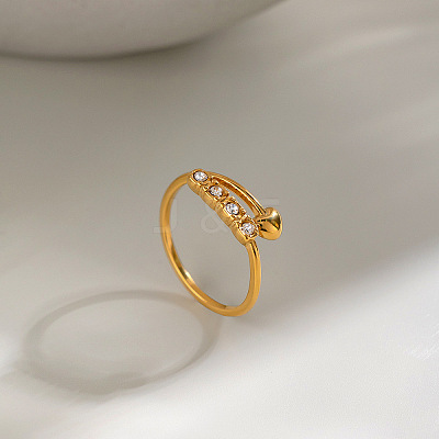 304 Stainless Steel Rhinestone Heart Cuff Open Rings for Women MH2776-1