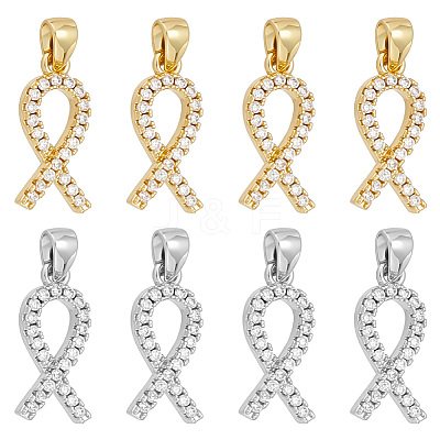 8Pcs 2 Colors Brass Micro Pave Cubic Zirconia Pendants KK-BC0015-04-1