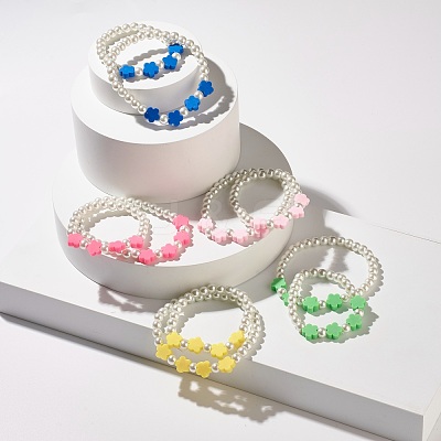 Flower Beads Stretch Bracelets Set for Children and Parent BJEW-JB07187-1