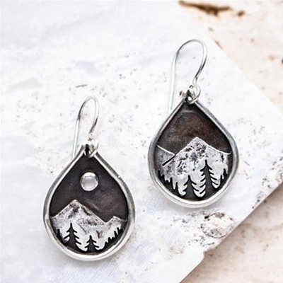 Teardrop with Mountain Pattern Alloy Dangle Earrings FS-WG9A937-01-1