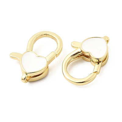 Heart Brass Enamel Lobster Claw Clasps KK-Z147-02G-02A-1